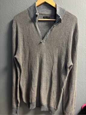 grey Massimo Dutti textured waffle knit quarter-zip sweater men’s xl bx1